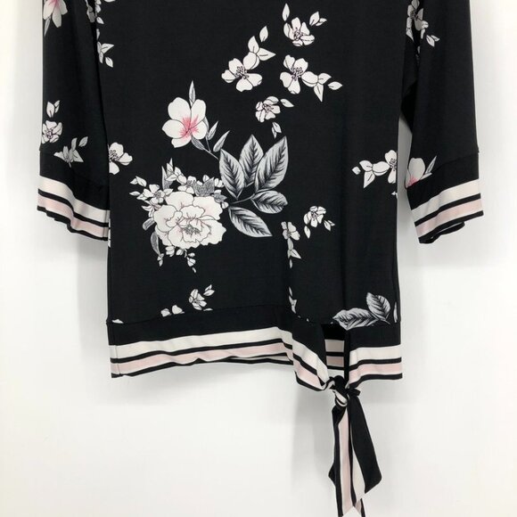 Rickis Black floral Kimono style half sleeve side knot boatneck  blouse XS - Picture 11 of 16